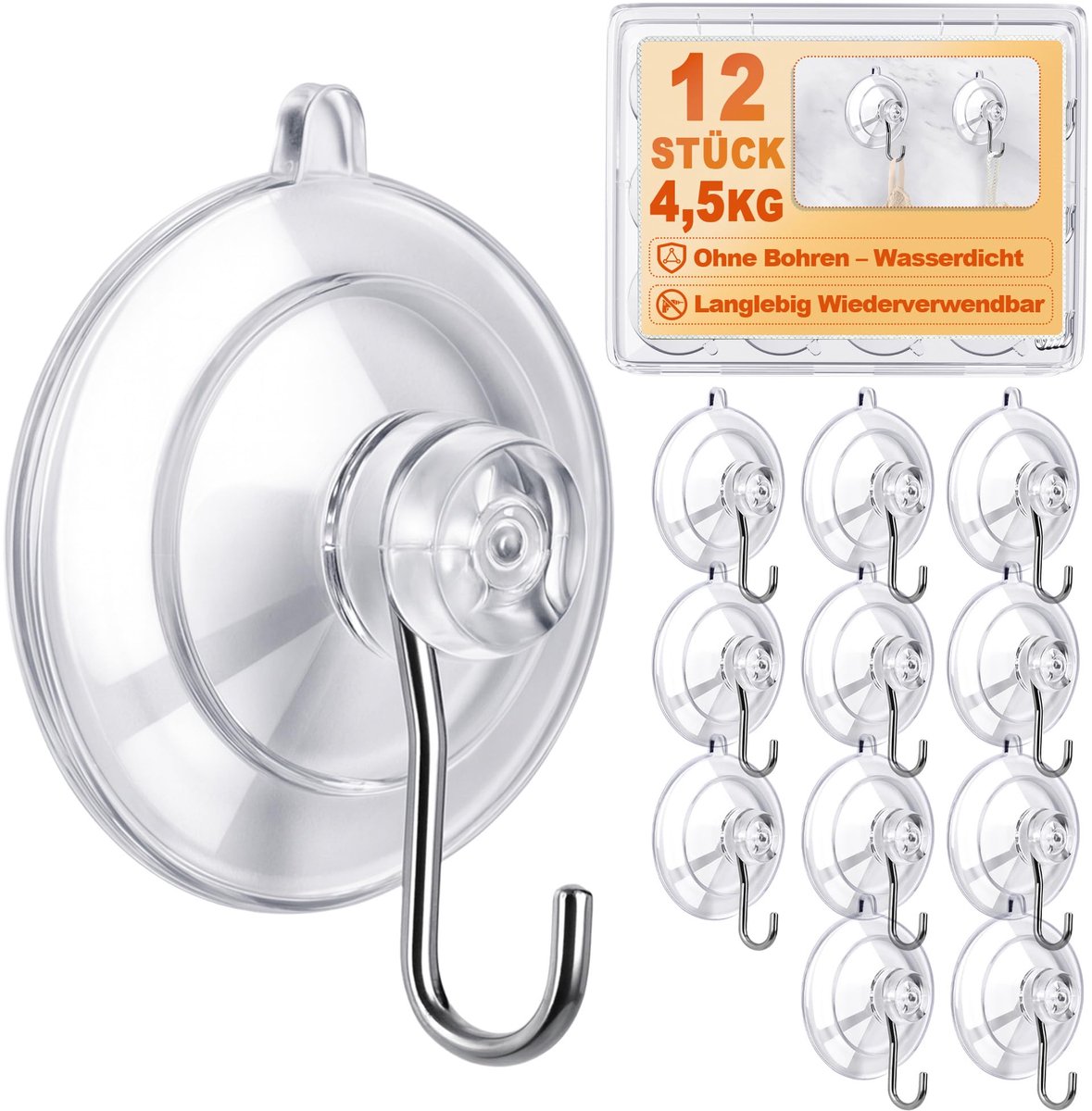 12 Stuks Zuignap Haken - Ø45 mm Tot 4,5 kg - Sterke Houdkracht Voor Badkamer, Keuken, Auto