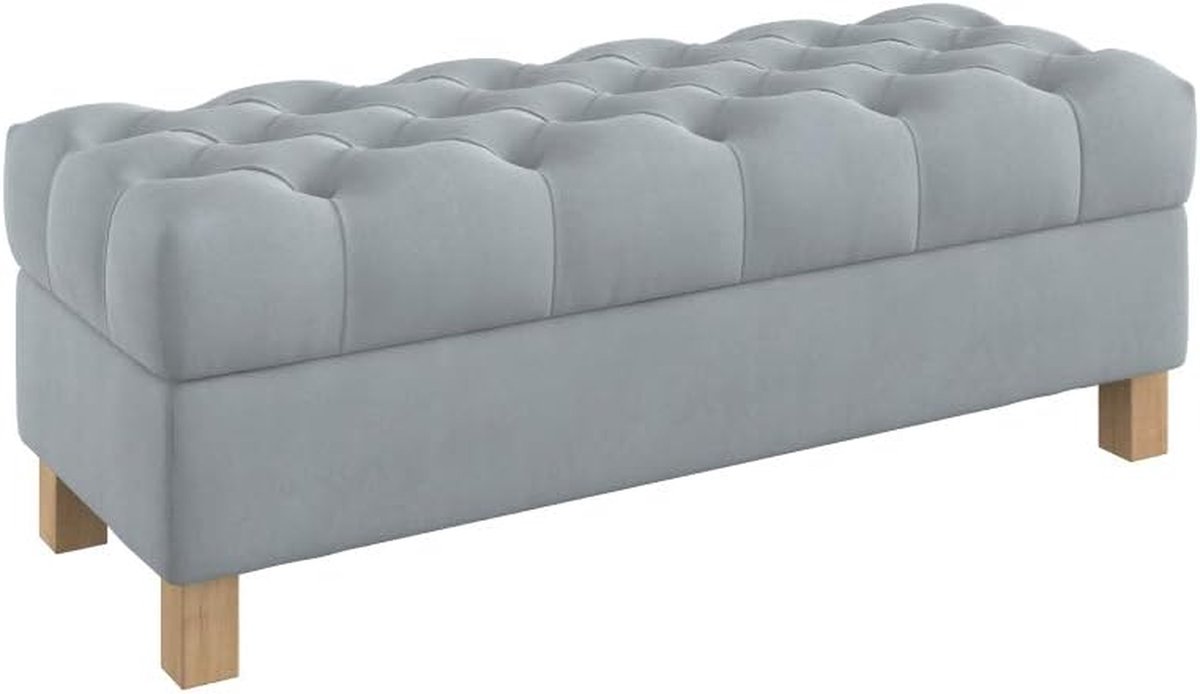 Opbergbankje - Voetenbank - Extra zitplaats - Diep geknoopt design - 120 cm breed - Grijs