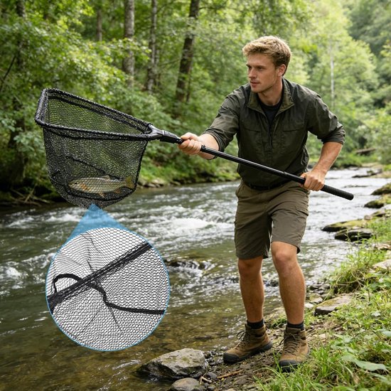 Schepnet Vissen - Visnet Opvouwbaar - Vislanden - Rubberen Net - 90 cm - Zwart — afbeelding 3