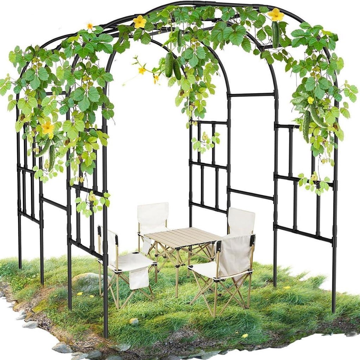 Rozenboog Metaal - Tuinboog Klimplant - Decoratie Tuin - Verstelbare Breedte - 113 cm Hoog - Zwart