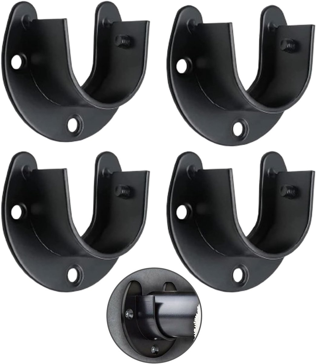 Kledingstangbeugels Set van 4, Matte Zwart, RVS, Ideaal voor Wasrek en Gordijnstang, Duurzaam en Stevig