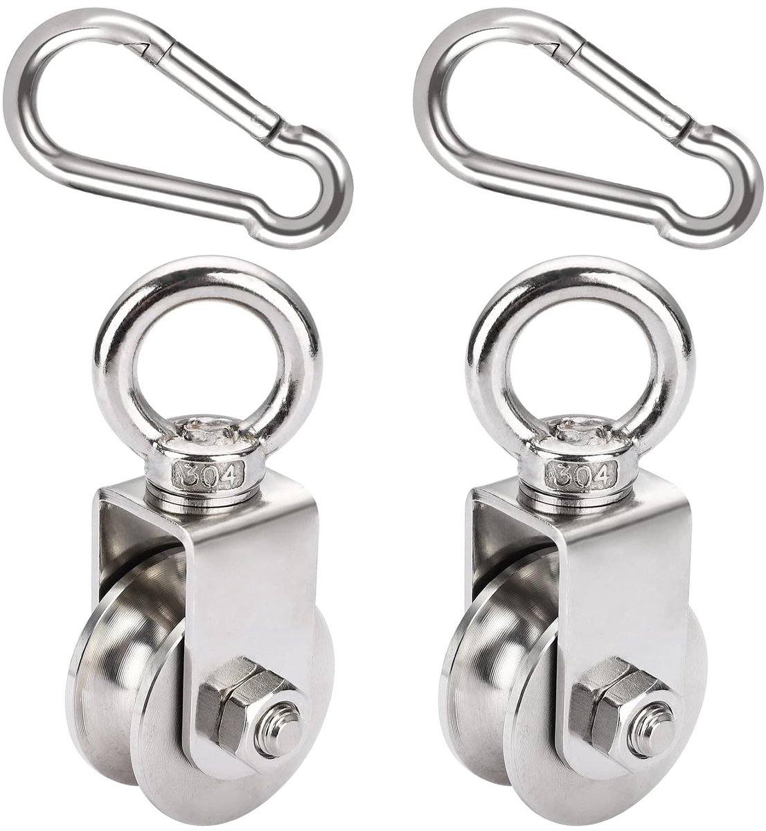 48 mm RVS Keerwielen met Haak - 2 Stuks, Geschikt voor Touwen en Constructie Fitness, Belastbaarheid 500 kg