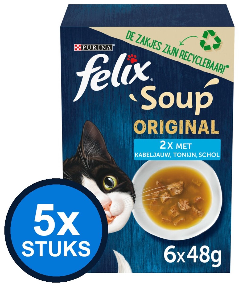 5x Felix - Vis Selectie - Kattensoep - 6x48g