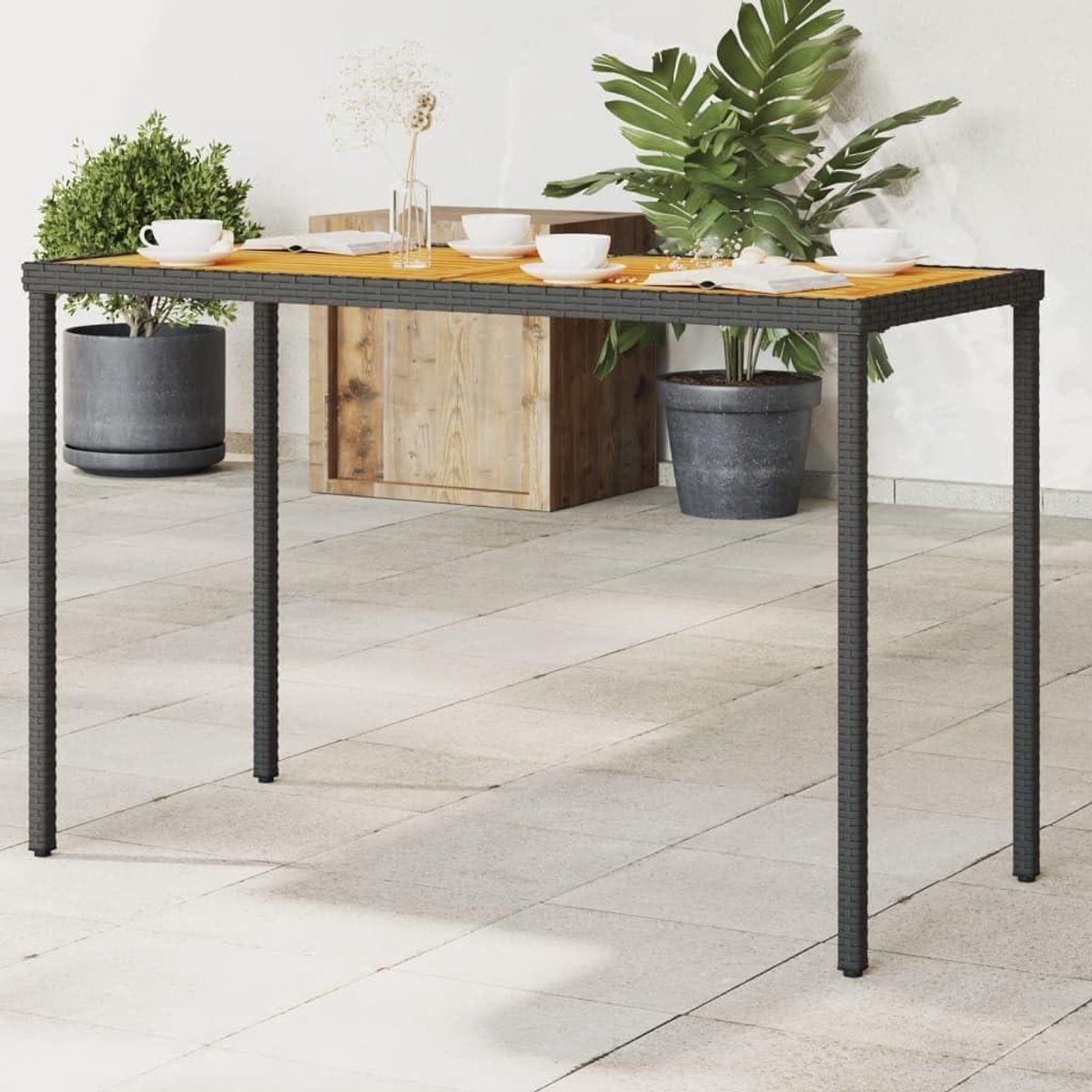 Tuintafel - Terrastafel Buitentafel - Buiten Genieten - Acaciahouten Oppervlak - 115 x 54 x 74 cm - Zwart