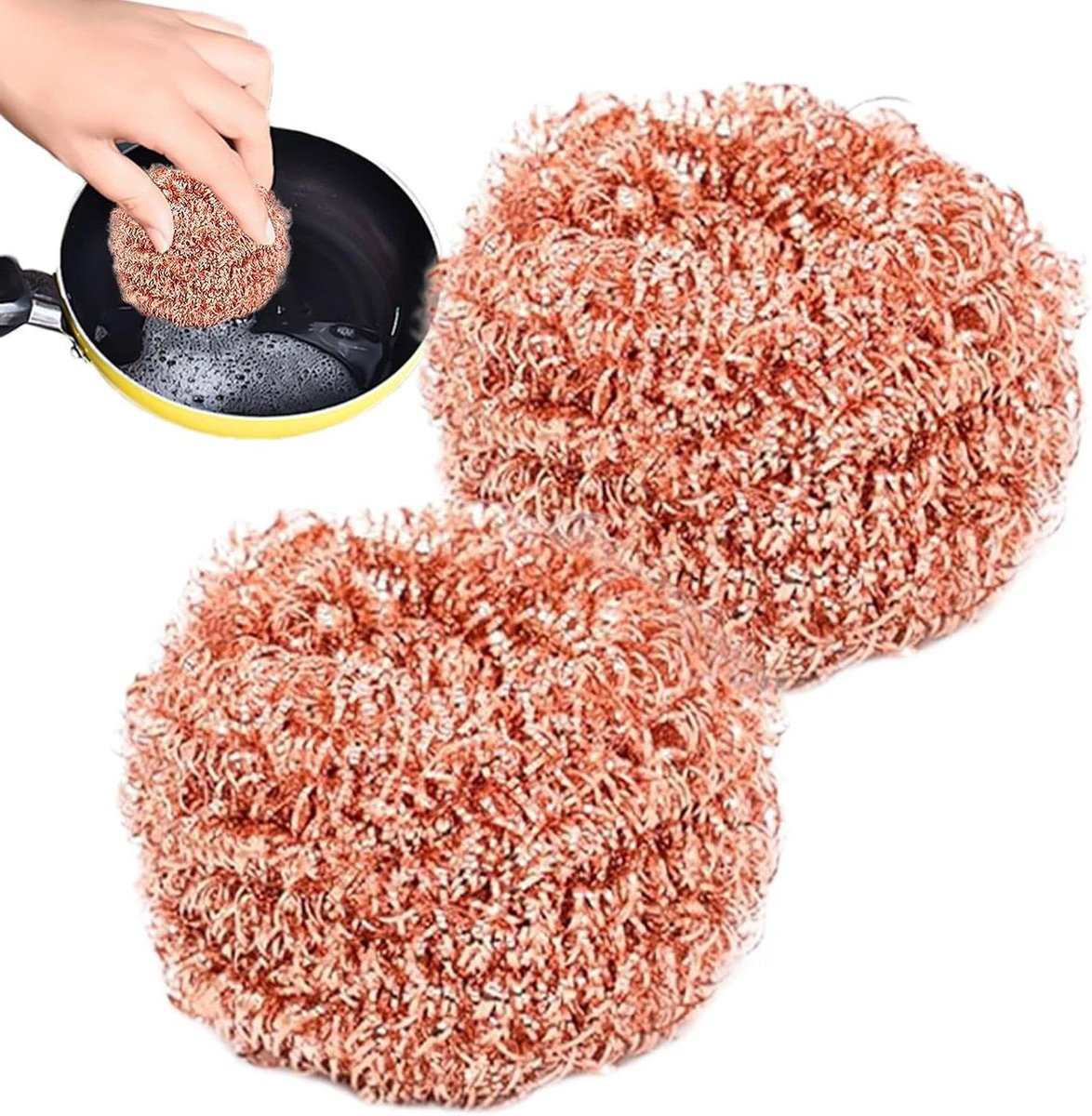 Koperen Schuurpads - Vaatwas Spons - Keuken Schoonmaken - Krasvrij Schoonmaken - 10 cm - Koper