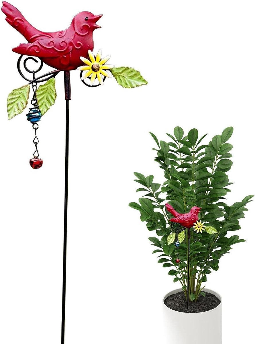 Metalen tuindecoratie - Vogel sculptuur - Tuin verfraaien - Filigraan ontwerp - ca. 36 x 16 cm - Rood