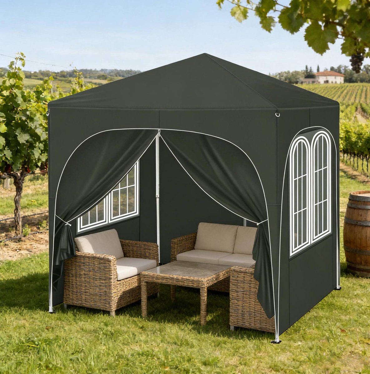COVREO Paviljoen 2x2 m grijs, 210D Oxford stof, afneembare zijkanten