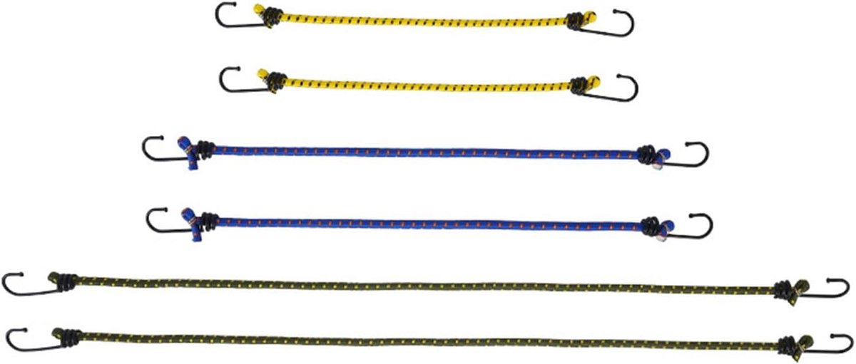 Bagageriemen met Haken - Spanbanden Elastisch - Bagage Vastzetten - Extra Sterk - 6 Stuks 3 Maten - Zwart