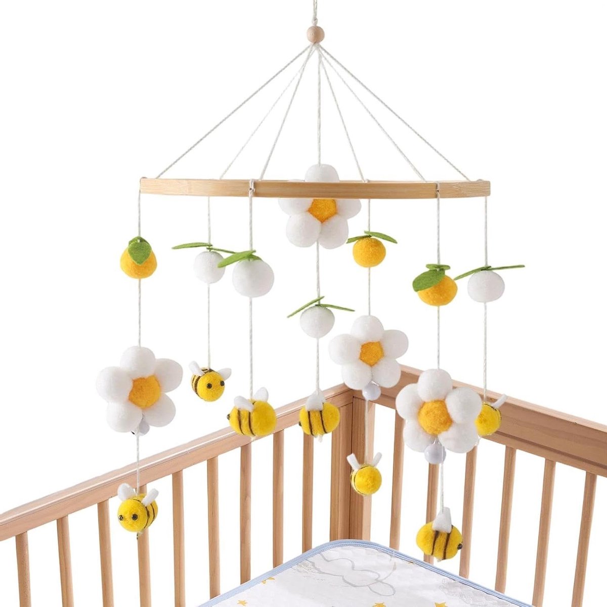 Babykamer Mobiel - Houten Decoratie - Kindje Kalmeren - Natuurlijke Elementen - 25 x 233 x 3 cm - Geel