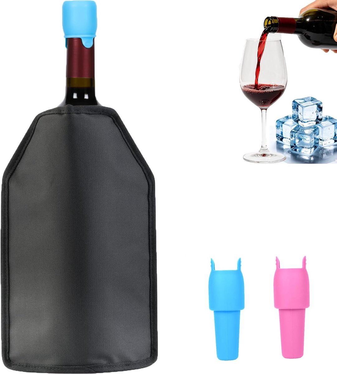 Wijnkoeltas - Zwart - - IJs-wijnhoes met Gelkoelkern - Voor Rood, Wit, Champagne of Mousserende Wijn