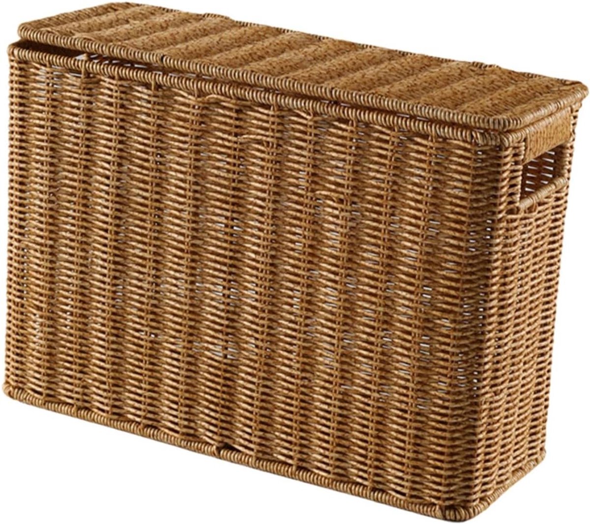 Opbergmand met Deksel - Wasmand mand - Huishoudelijke Opslag - Handgeweven Papier Touw - 38x27x15cm - Natuurlijk