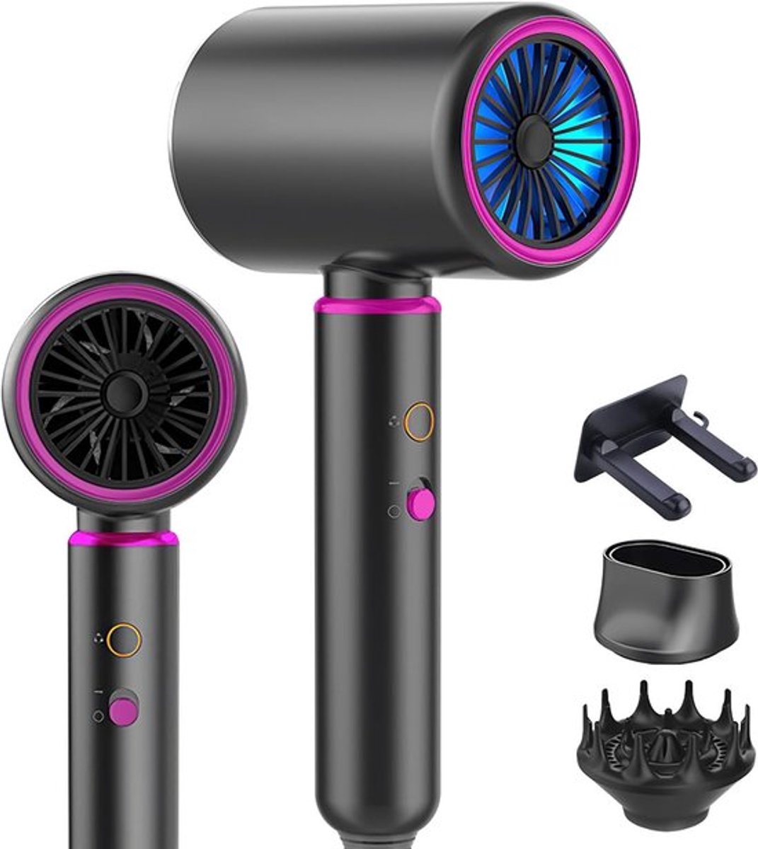 Krachtige haardroger met 2200 W AC motor voor snel drogen, 4 temperatuurinstellingen en 2 stylingaccessoires voor diverse kapsels en salonresultaat