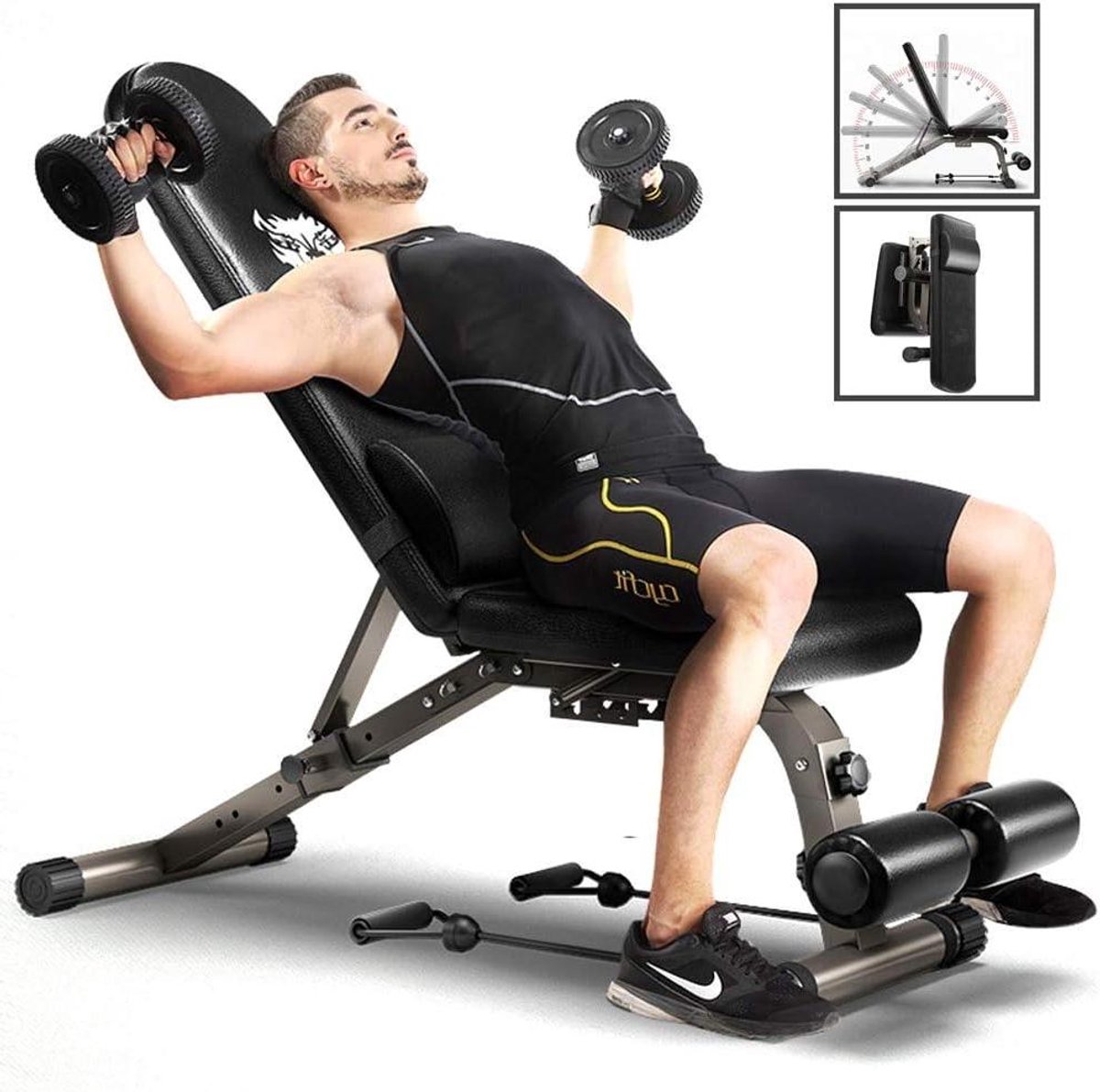 Halterbank - Trainingsbank - Krachtraining - Inklapbaar Design - 350 kg Belastbaar - Zwart
