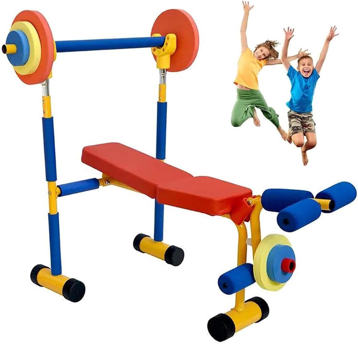 Kinder Trainingsset - Halterbank Kinderen - Beginners Krachttraining - Veilig Schuim Omwikkeling - 90x81x77cm - Zwart