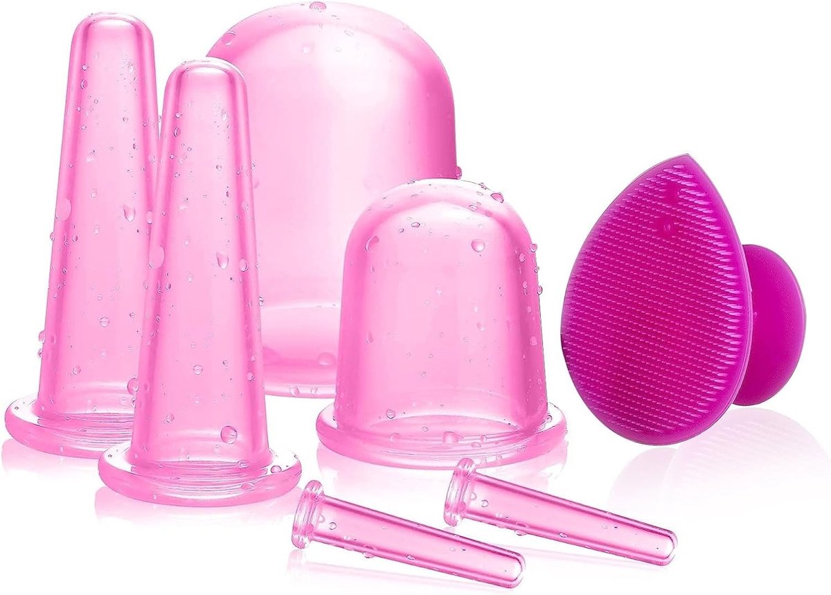 Cupping Set voor Gezicht en Ogen, Silicone Cups voor Massage en Huidverzorging, Inclusief Peeling Borstel en Drie Maten (Small, Medium, Large)