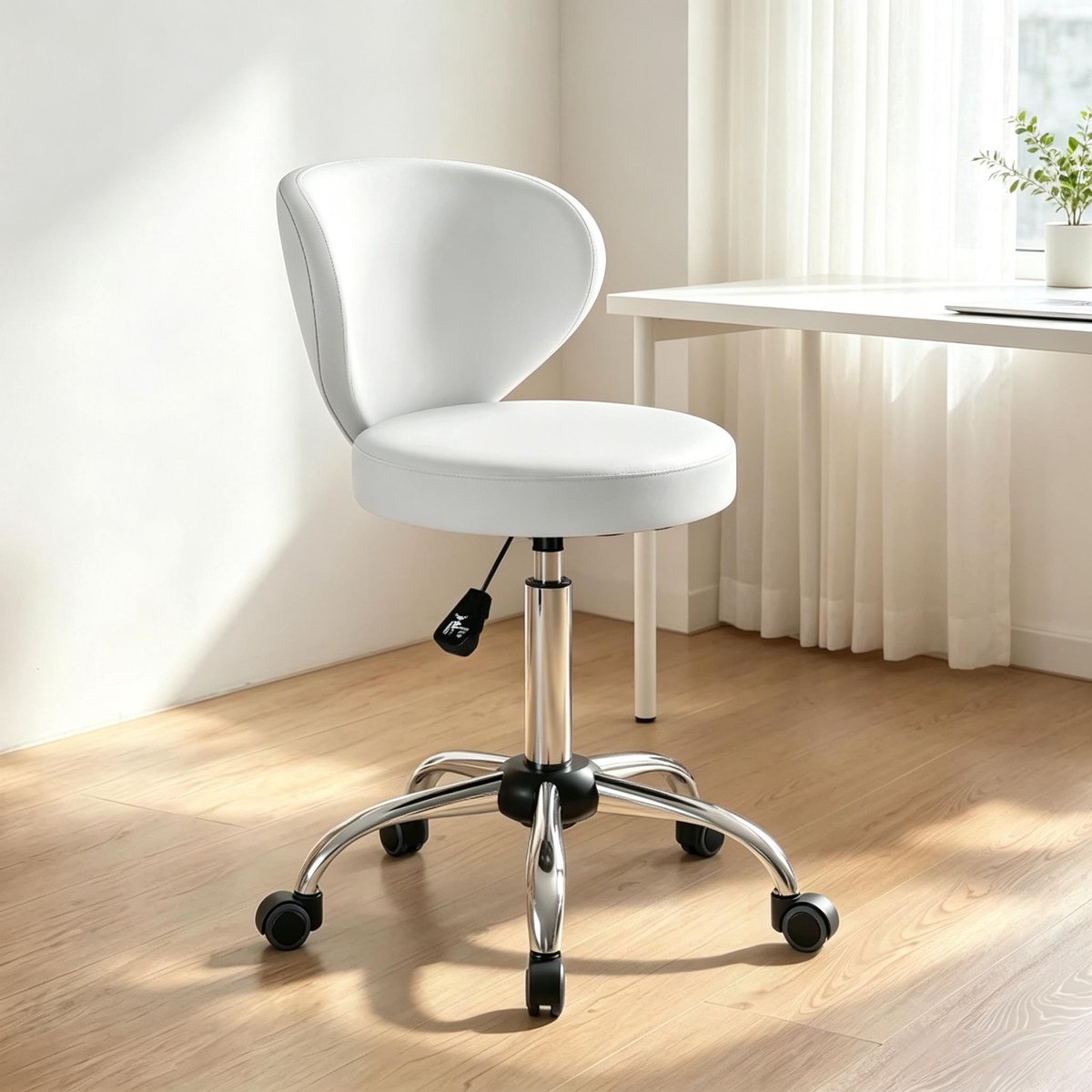 MIVRAY Bureaukruk 51-66 Cm - 360° Draaibaar En In Hoogte Verstelbaar - Voor Bureau En Werkplek - PU En Metaal - Wit Zilver