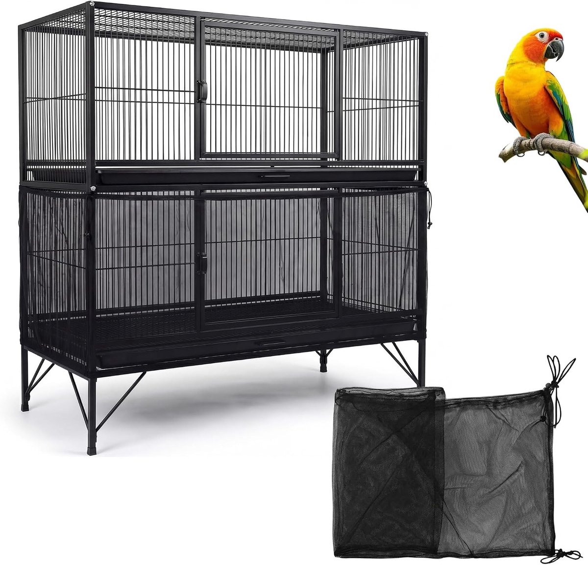 Verstelbare grote afdekking voor vogelkooien, ideaal voor volières en grote vogels, 220 x 40 cm, zwart en duurzaam