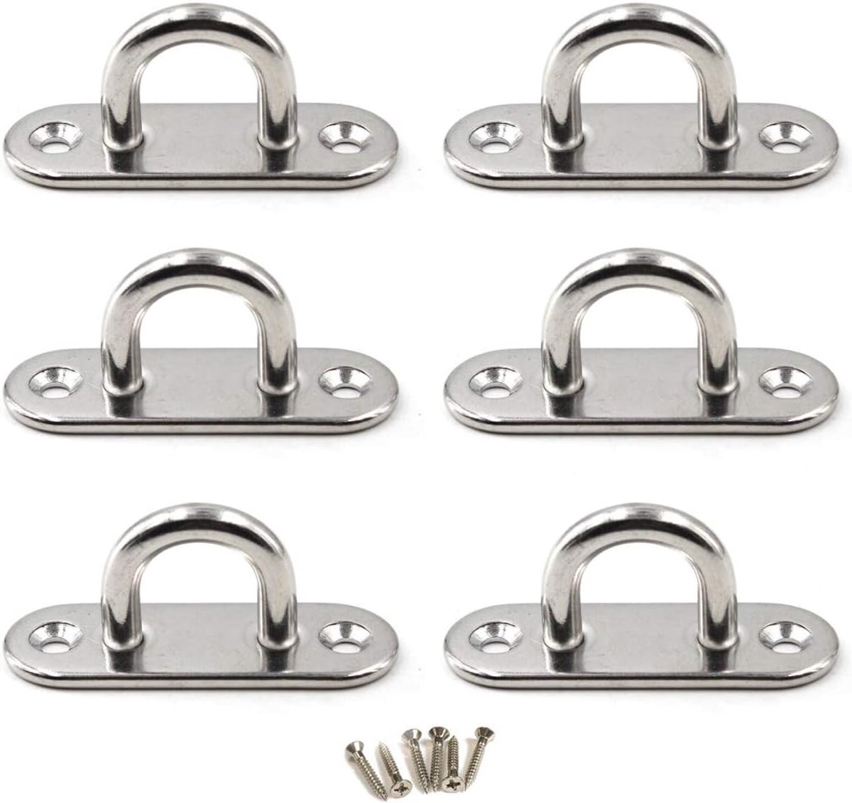 Bobypet - Ophangplaten met ring - RVS bevestigingsplaten - Set van 6 - Ovale montagehaken met 5 mm afdekplaat - Voor hangstoel, luifel en andere ophangtoepassingen - Zilverkleurig