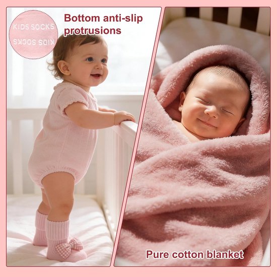 Baby cadeauset - Kraamcadeau meisje - Geboorte cadeau - Compleet met mand - 70 x 100 cm - Roze — afbeelding 4