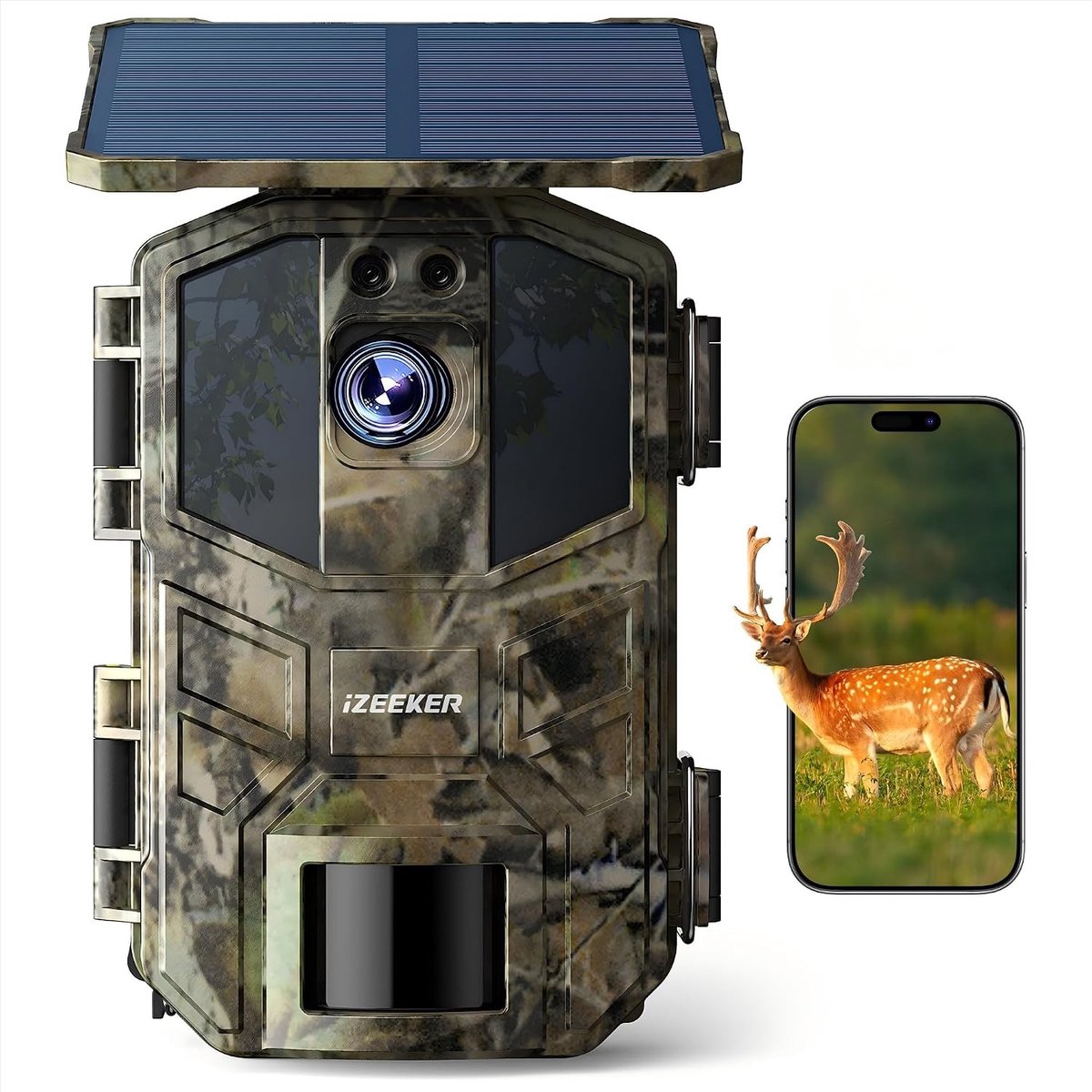 Wildcamera - Camouflage - 4K 64MP - Zonne-energie met Bewegingssensor en Nachtzicht - Voor Natuurobservatie