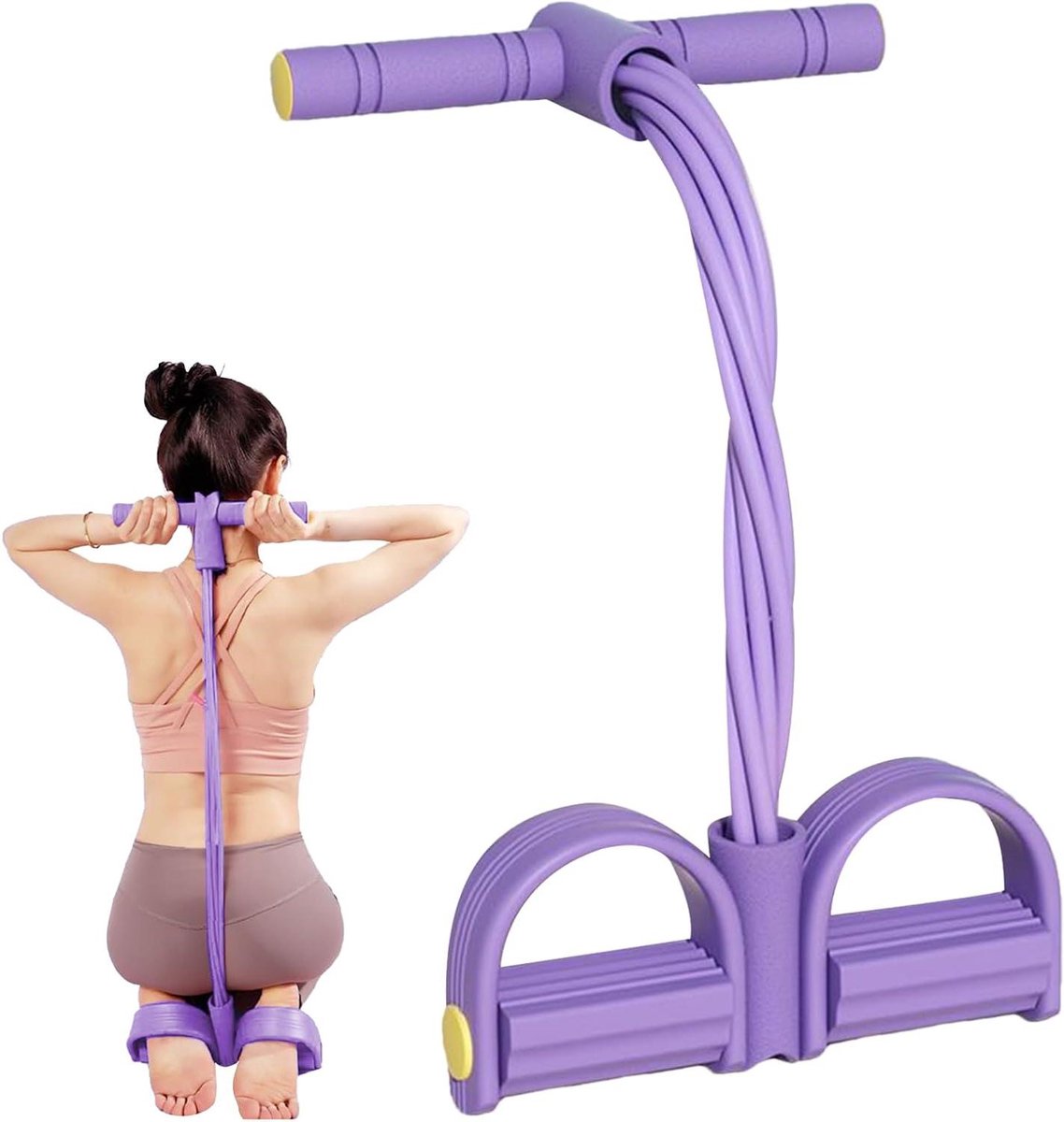 Buiktrainer Voetpedaal - Expander Spantouw - Full Body Workout - Antislip Handgrepen - 52 x 26 cm - Paars