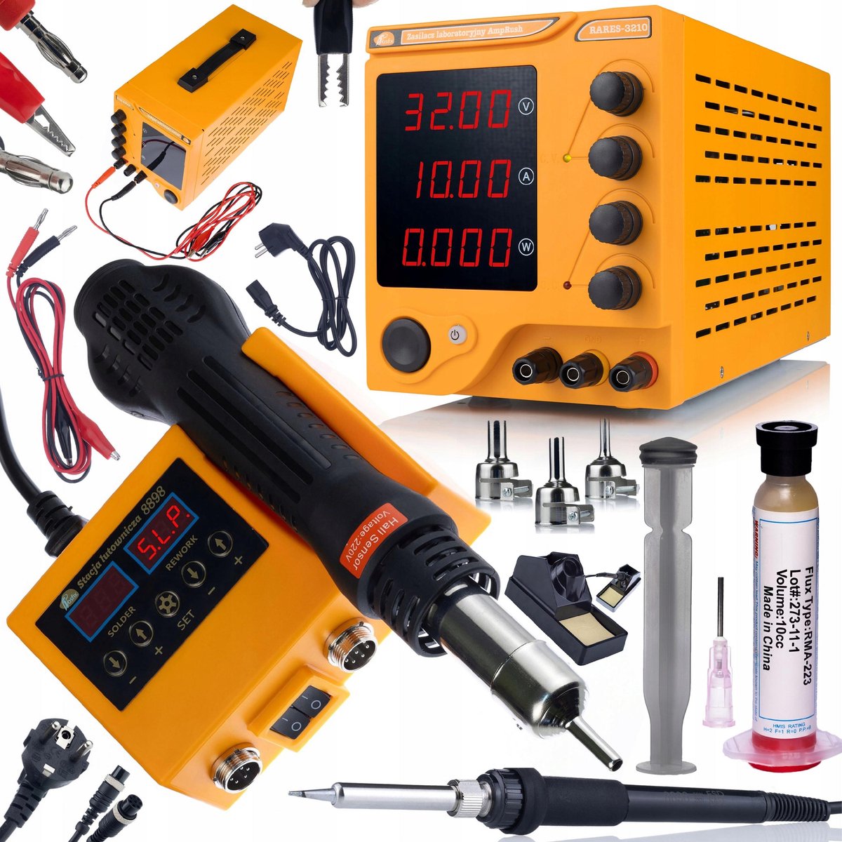 Rosfix Laboratoriumvoeding Set - AmpRush RARES-3210 32V 10A, Soldeerstation Hot-Air OH660 660W