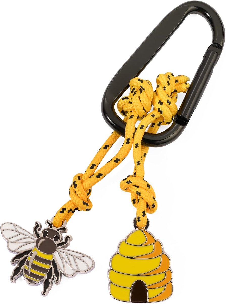 Maja KR23-01 - BK Sleutelhanger incl. karabijnhaak - 2 hangers aan decoratief klimtouw: bijen - bijenkorf - aluminium - gietmetaal - email - nylon - zwart - zilverkleurig - geel