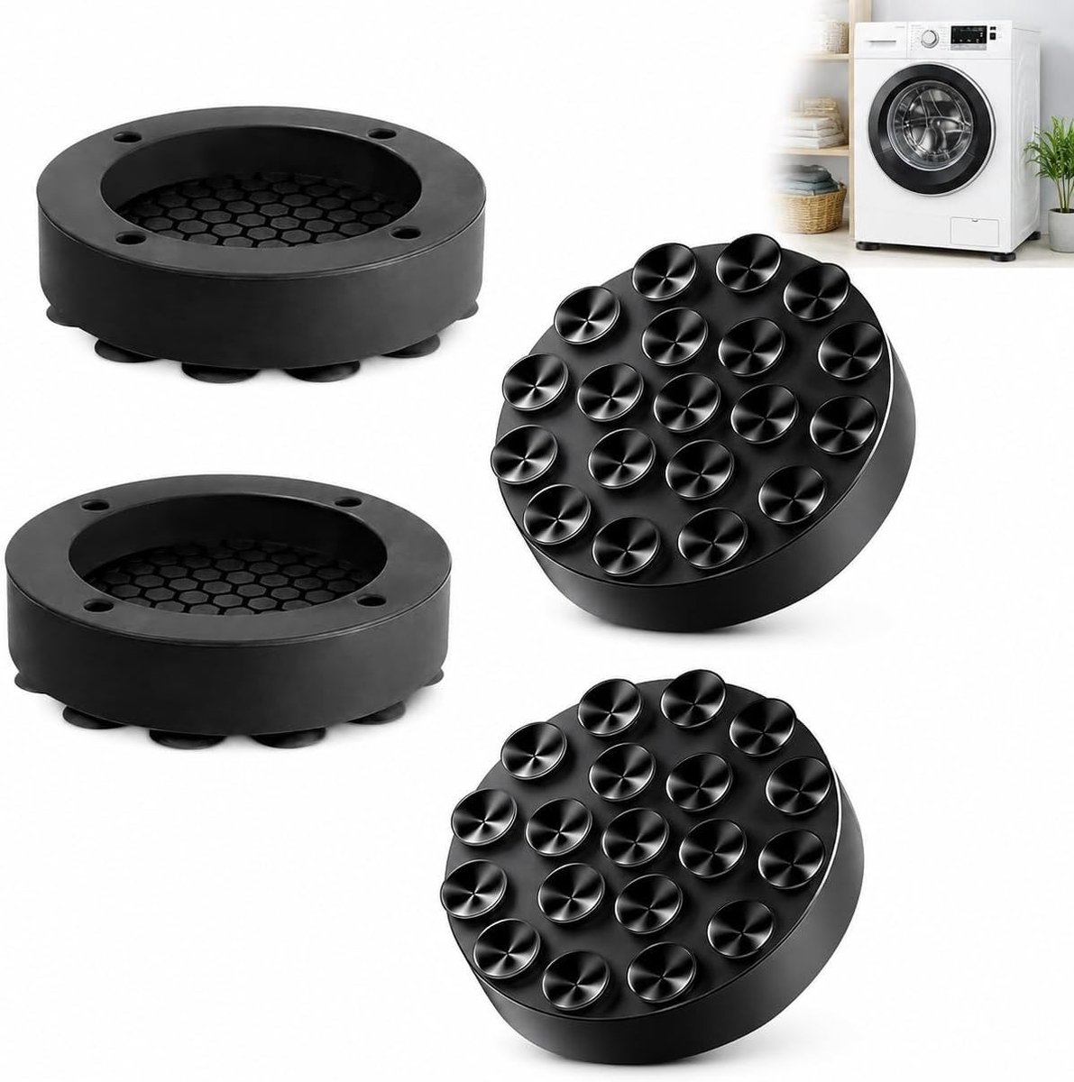 Vibratiedempers voor Wasmachines - 4 Stuks Antislip Pads voor Vloerbescherming, Geschikt voor Droger en Koelkast, 6.5 cm Grijze Siliconen Mat voor Badkamer en Wasruimte