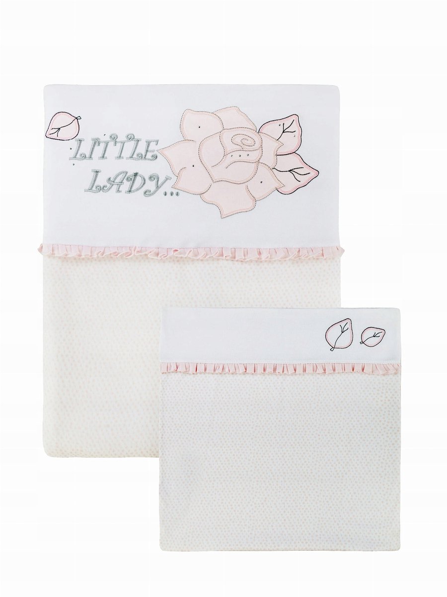 Babybeddengoedset 60x70/40x40 roze met borduursel