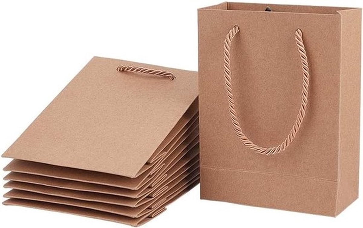 Set van 20 Herbruikbare Kraft Papieren Cadeautassen met Handvat voor Feestdagen, Verjaardagen en Bruiloften - 12 x 5.8 x 16 cm