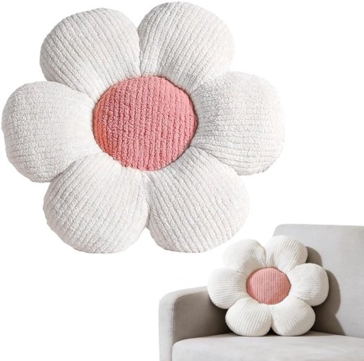 Bloemkussen voor Thuisdecoratie - Zachte Pluche Bloemkussens voor Bank, Stoel en Bed - 40 cm (Wit)