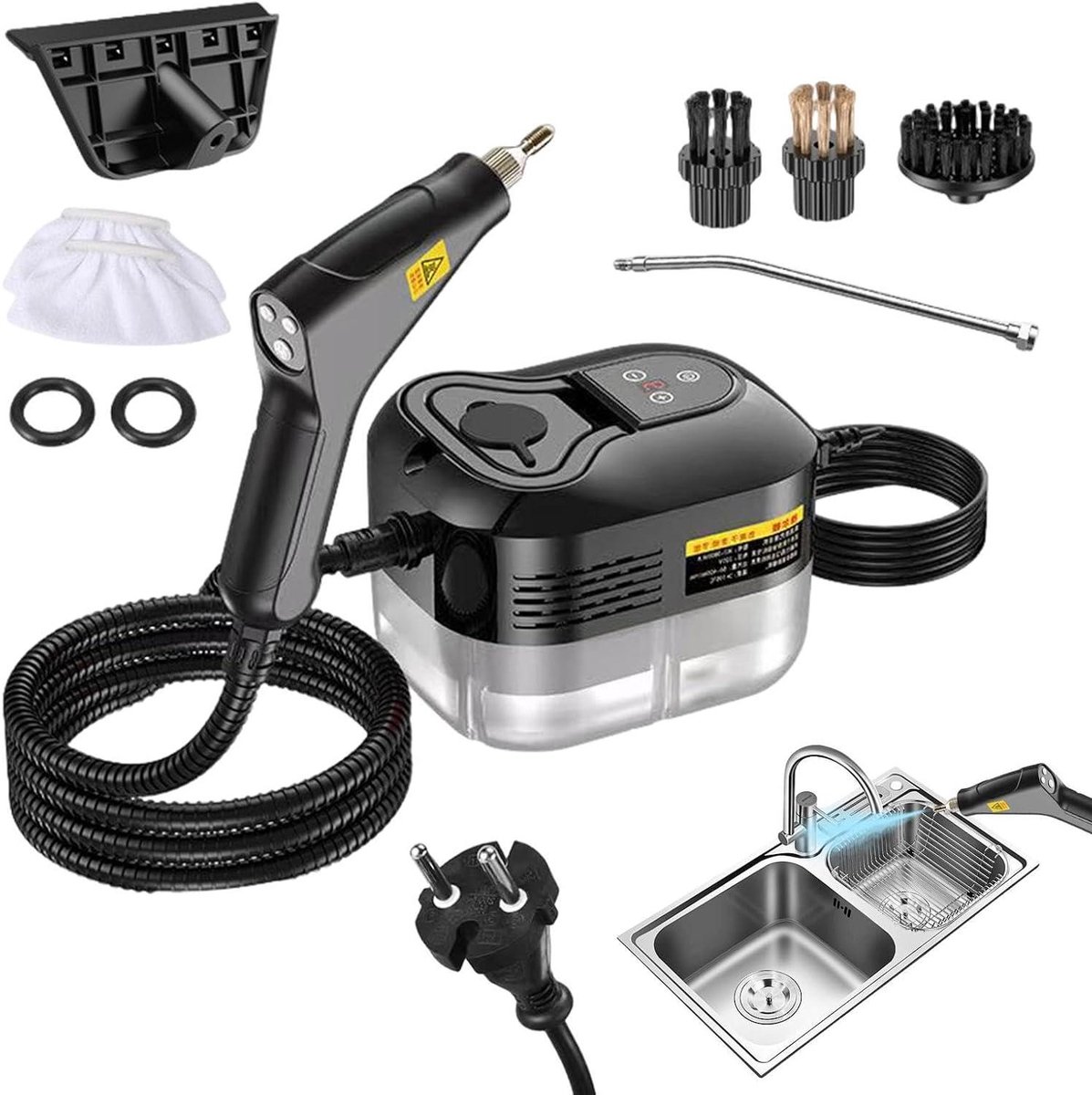 Draagbare Stoomreiniger - Hoge Temperatuur Reiniger - Hygiënisch Huis - 6 Standen Verstelbaar - 2500 Watt - Zwart