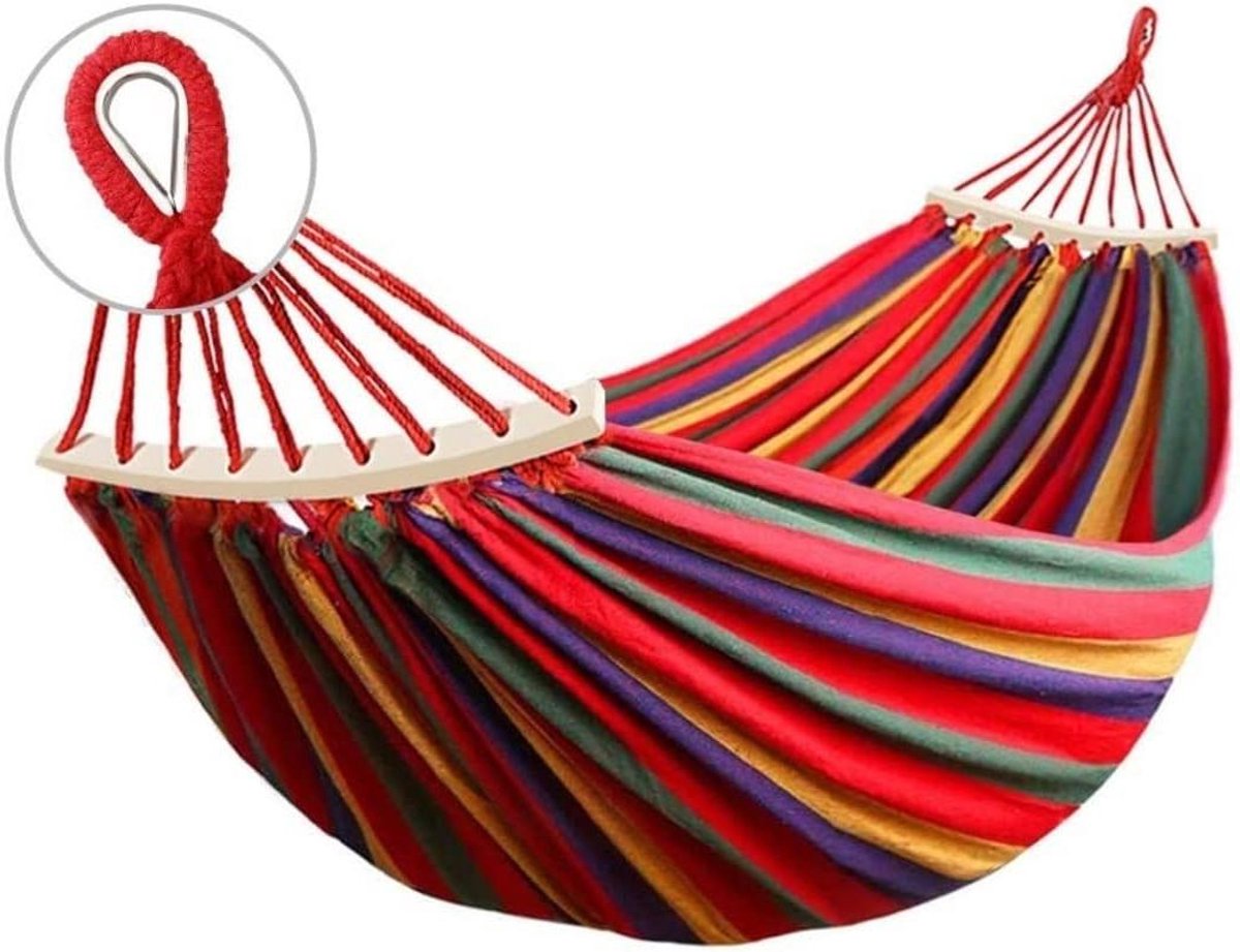 Hangmat Buiten - Kampeerhangmat Canvas - Ontspannen in Tuin - Verbeterd Anti-Kantelontwerp - 280x150cm - Rood