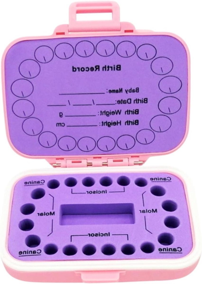 Tandendoosje Jongens Meisjes - Babytanden beschermer - Herinneringen bewaren - Gepersonaliseerde labels - 11 x 9.3 cm - Roze
