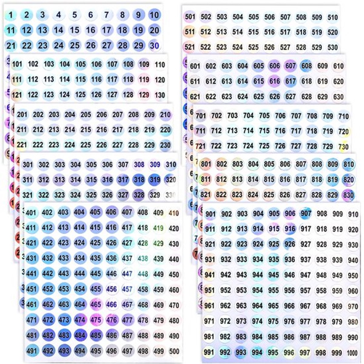 Stickers Ronde Waterproof - 10 Stuks - Holografisch - Vinyl Labels - Nummering 1 tot 1000 - Geschikt voor Organiseren - Label