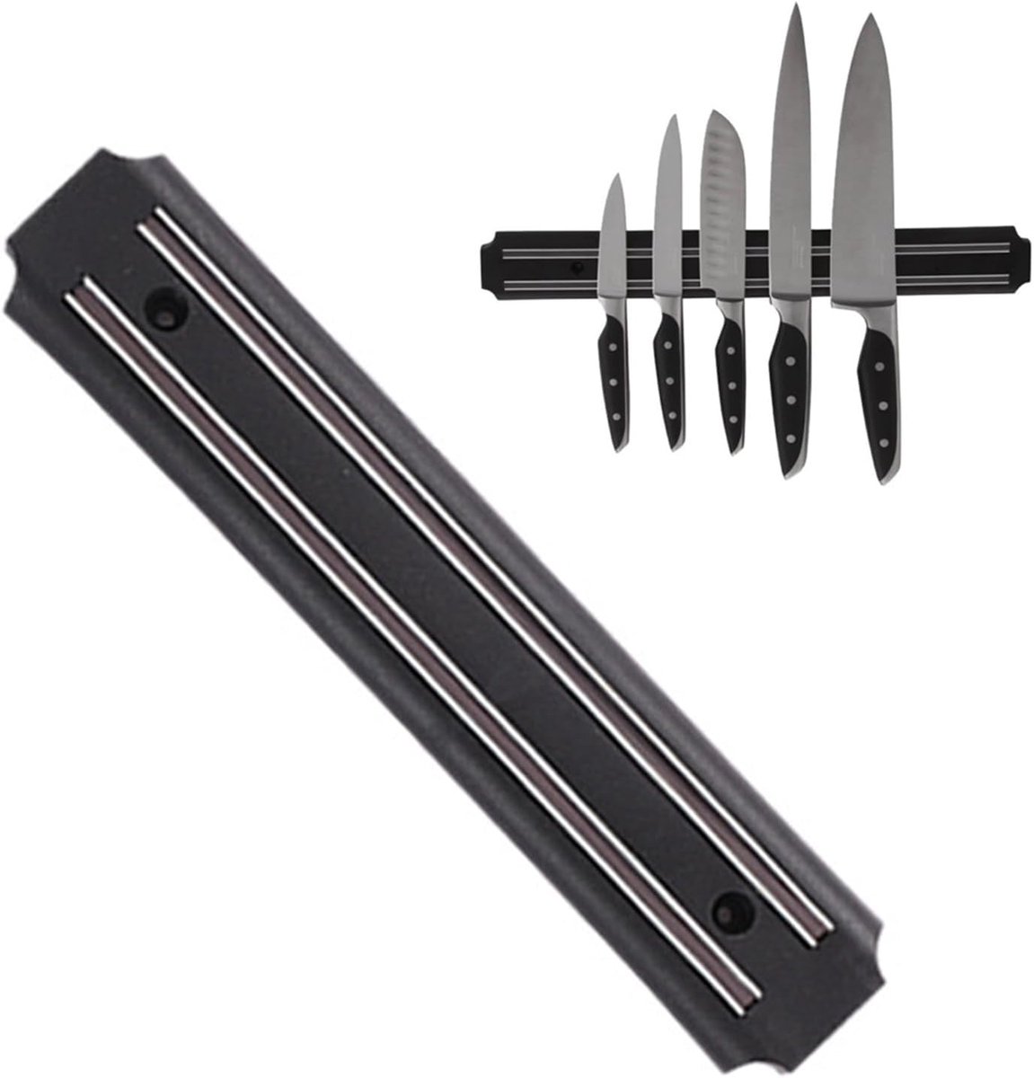 Magnetische messenhouder - meshouder voor roestvrij staal - met montagegereedschap - 25 cm - zwart