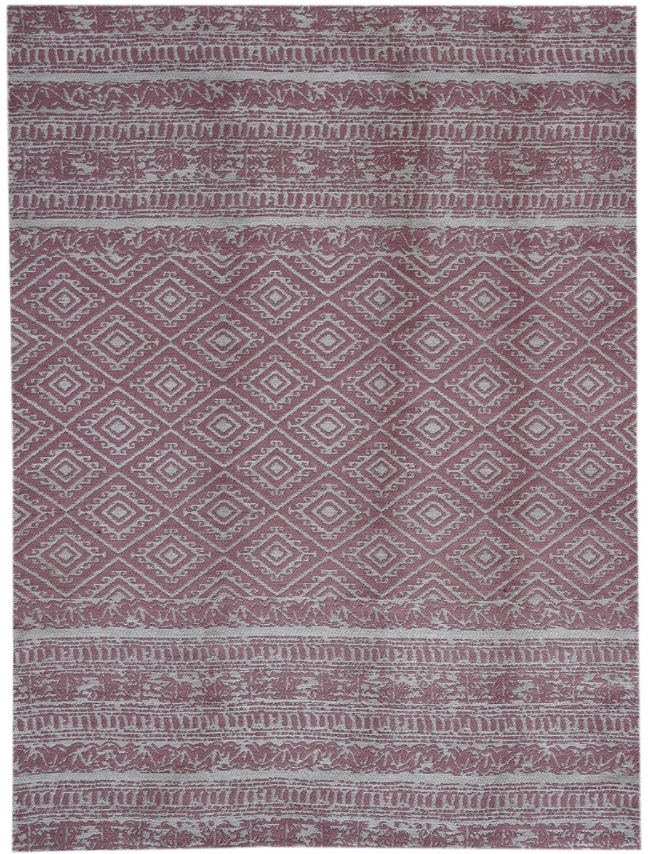 Padiro vlakgeweven vloerkleed 80 x 150 cm - roze - vintage patroon - voor binnen en buiten - geschikt voor vloerverwarming - van polyester