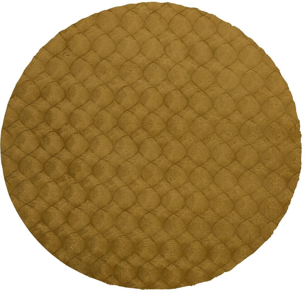 Padiro rond hoogpolig vloerkleed Ø 120 cm - geel - modern effen design - geschikt voor vloerverwarming - van polyester en katoen