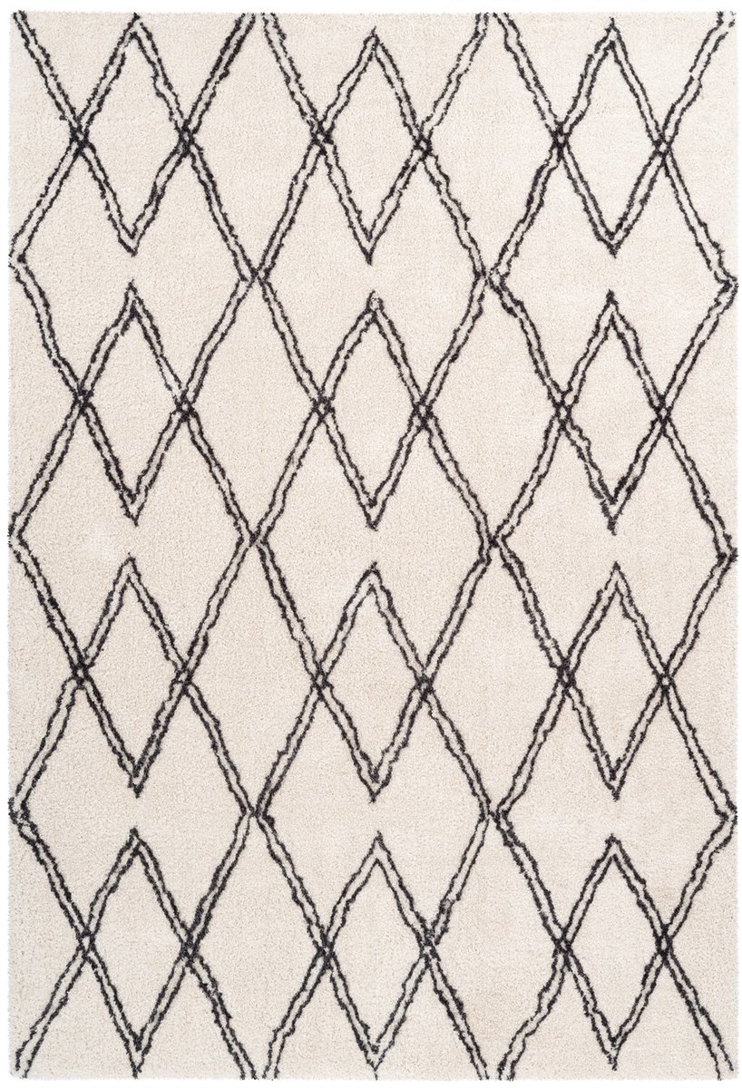 Padiro hoogpolig vloerkleed 120 x 170 cm - crème / off-white - modern geometrisch patroon - geschikt voor vloerverwarming - van polyester