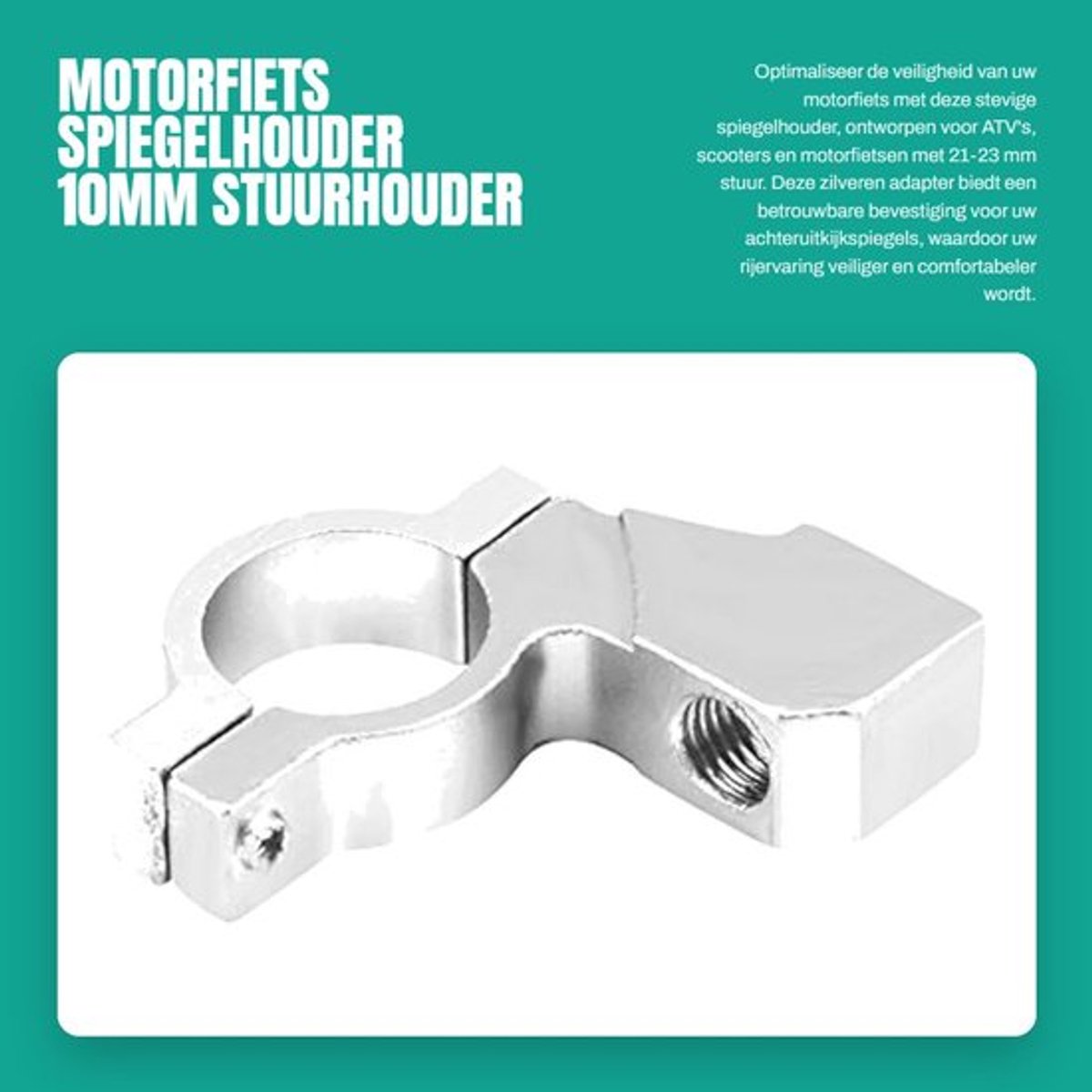Motorfiets Spiegelhouder - 10mm Stuurhouder - Achteruitkijkspiegel Adapter - Voor Motorfiets Scooter - Zilver - Duurzame Bevestiging