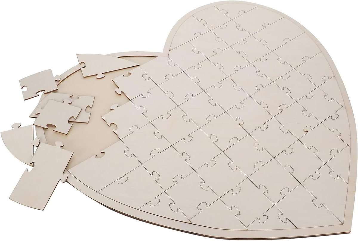 Houten Hart Puzzel - Gastenboek Puzzel - Bruiloft Decoratie - Interactieve Gastenactiviteit - 57 Stuks - Natuurlijk Hout