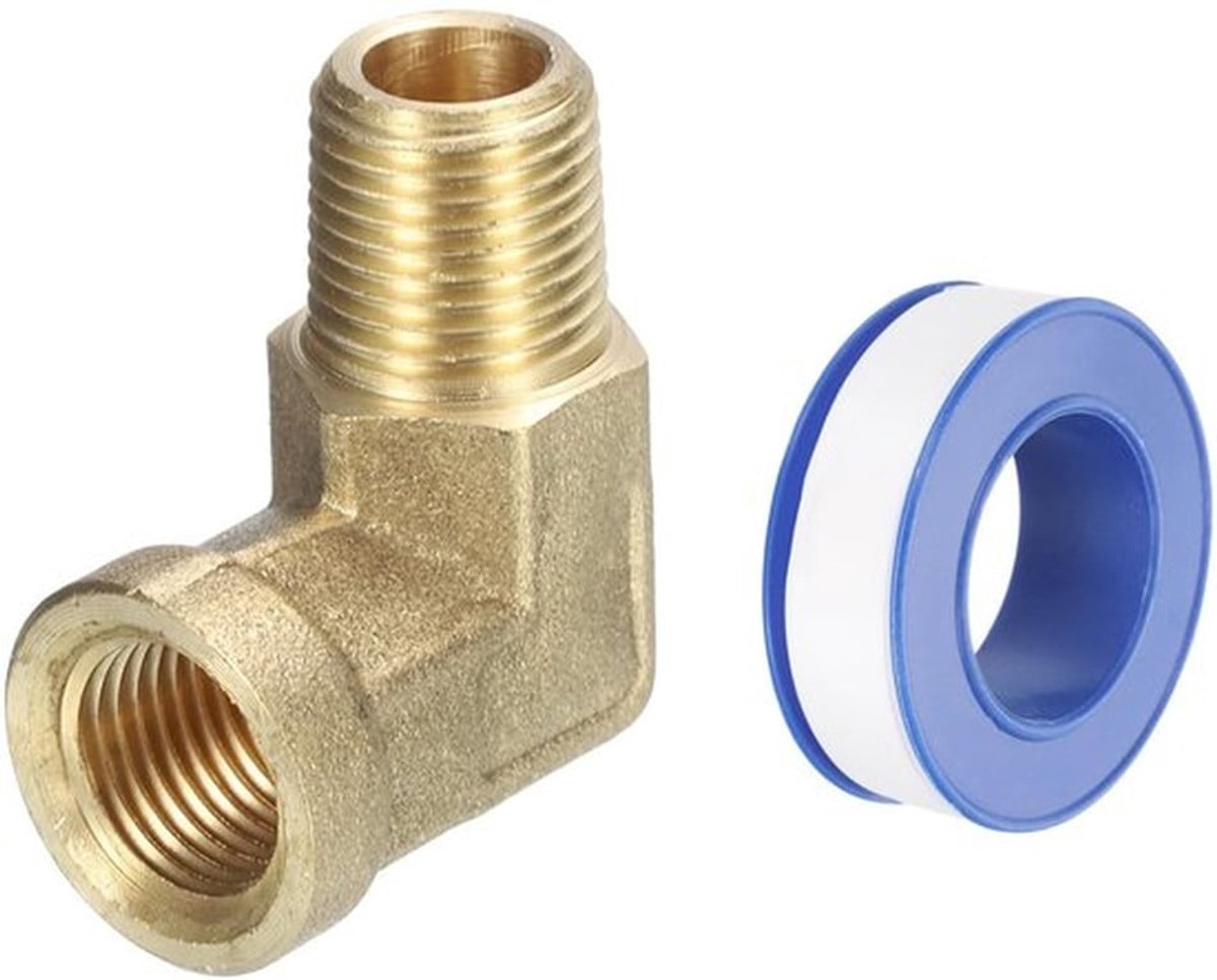QUARKZMAN Messing slangkoppelingen 1/8 inch NPT mannelijk x 1/8 inch NPT vrouwelijk, 1 stuk 90 graden hoekschroefverbinding van gesmede buisfitting adapter voor gas, lucht, olie, propaan
