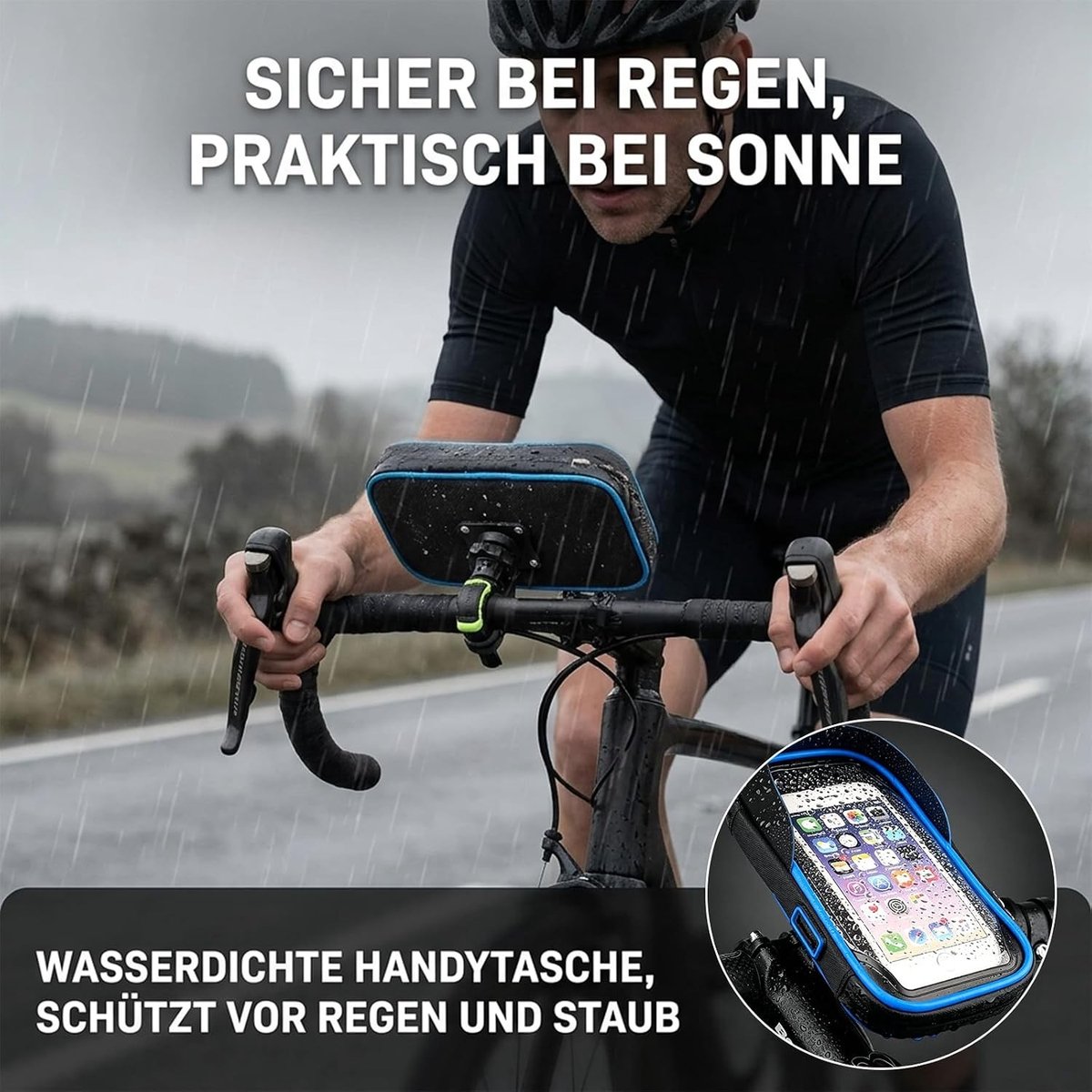 Stuurtas voor fiets - Zwart - Geschikt voor smartphones tot 6,8 inch - Waterafstotend met 360° draaibare telefoonhouder - Voor dagelijks fietsgebruik
