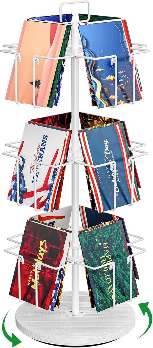 Rotating 3-Tier Kaartdisplay met 12 Vakken voor Foto's, Stickers en Brochures - Ideaal voor Thuis, Winkels en Beurzen