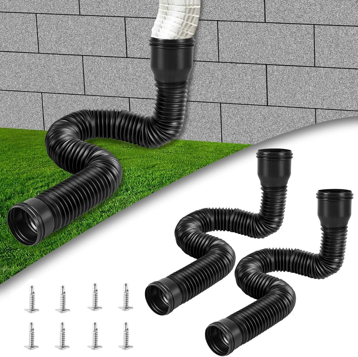 Flexibele Afvoerbuis voor Dakgoten, Regenafvoer Buis Rond voor 80/100 mm, Uitbreiding 47 tot 150 cm (2 Stuks) - Ideaal voor Waterafvoer en Tuinprojecten