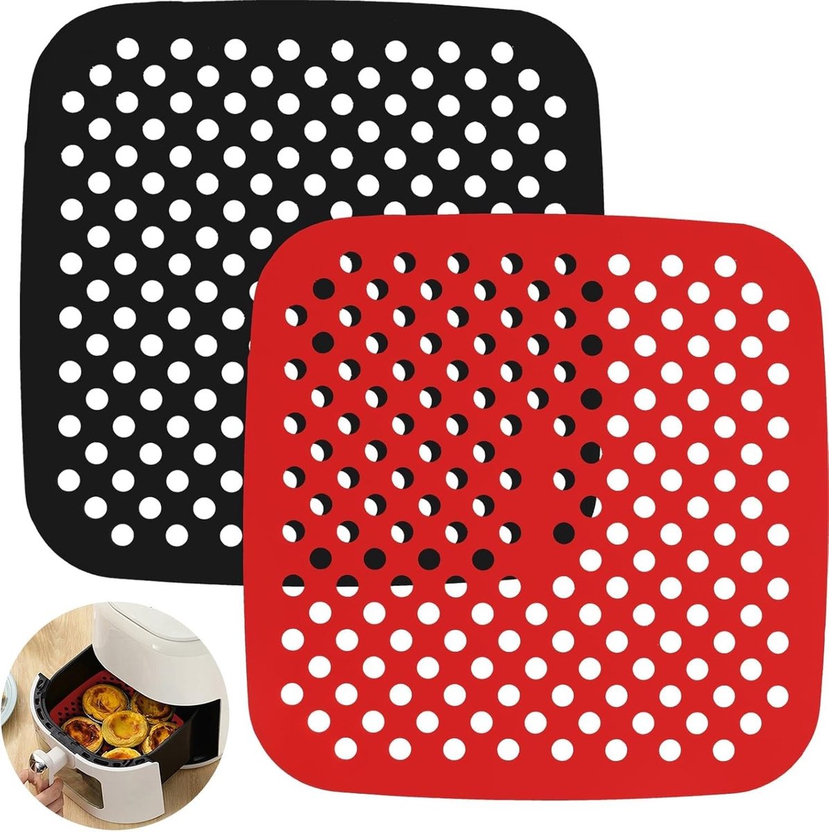 Siliconen Airfryer Matten - Herbruikbare Pads - Gezond Koken - Geperforeerd Ontwerp - 2 stuks 19 cm - Grijs