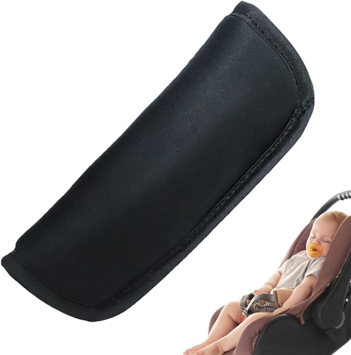Kinderwagen Gordelkussen - Schouderbeschermer Gordel - Comfortabel Reizen - Verstelbare Pasvorm - 17 x 7 cm - Zwart