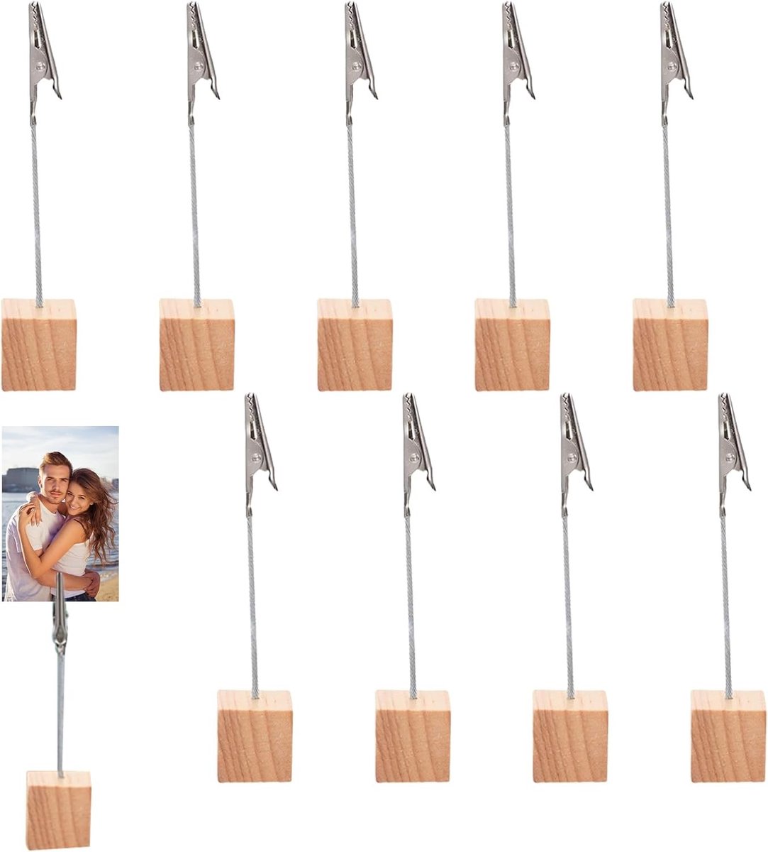 Tafelkaarthouder - Hout - 10 Stuks - Houten Fotostandaard met Klemmen - Voor Decoratie en Presentatie