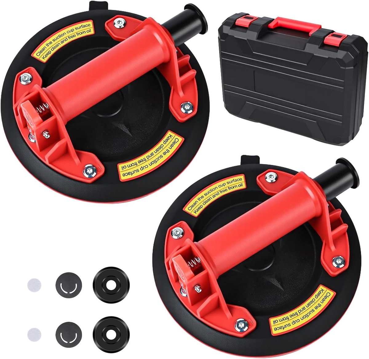 Zuigheffen Set - Vacuüm lift - Materiaal Verplaatsen - Hoge Draagkracht - 2 Stuks 8 Inch - Rood