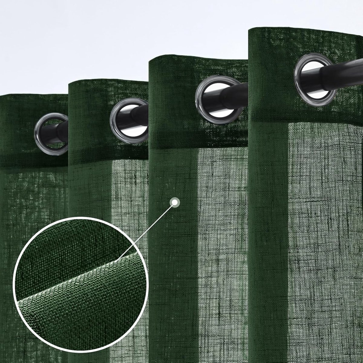 Gestreepte paneelgordijnen - Donkergroen - 140 x 245 cm - Linnen en Polyester - Voor Slaapkamer en Woonkamer
